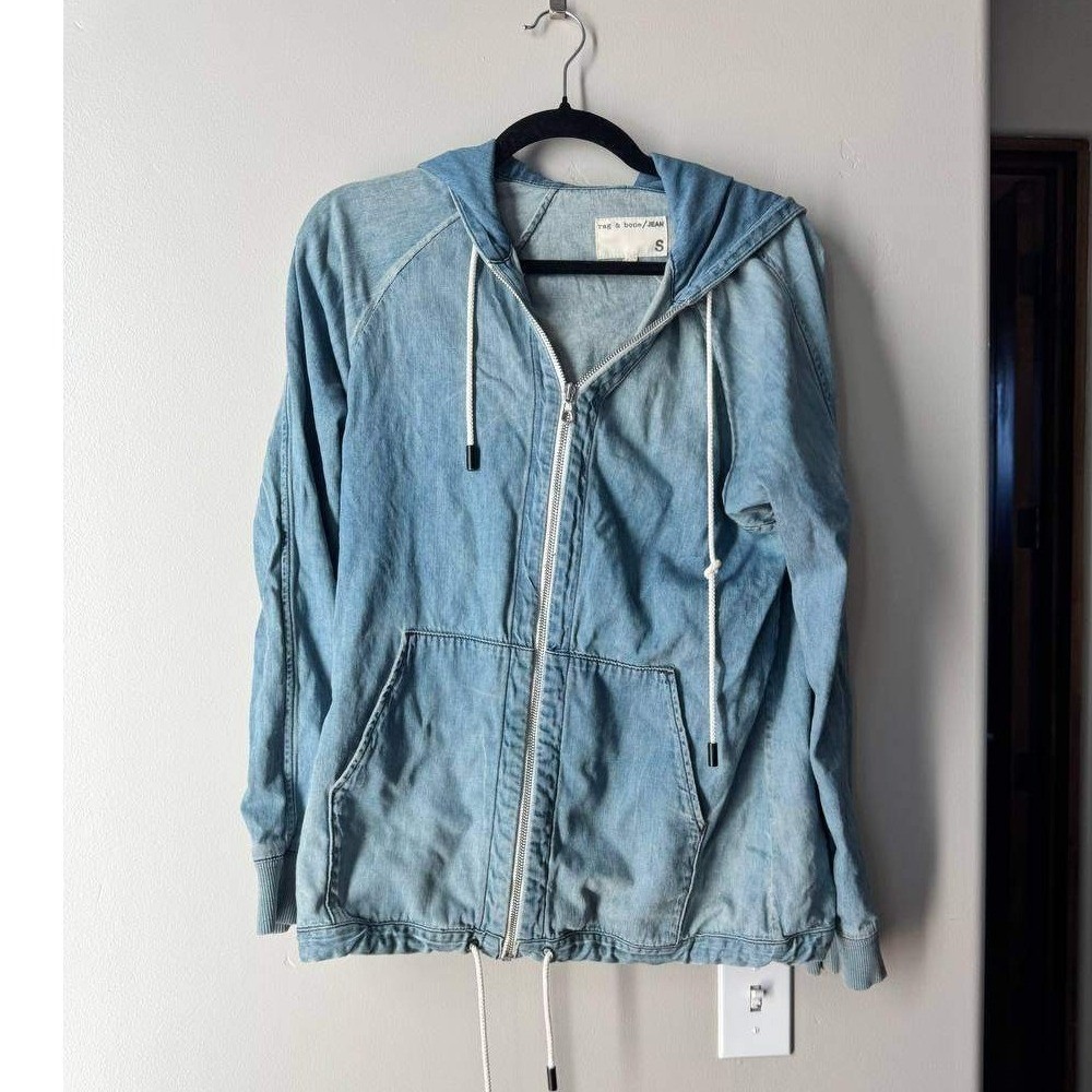 Rag & Bone Denim Hoodie Jacket S Light Wash Cotton Y2K Streetwear Western